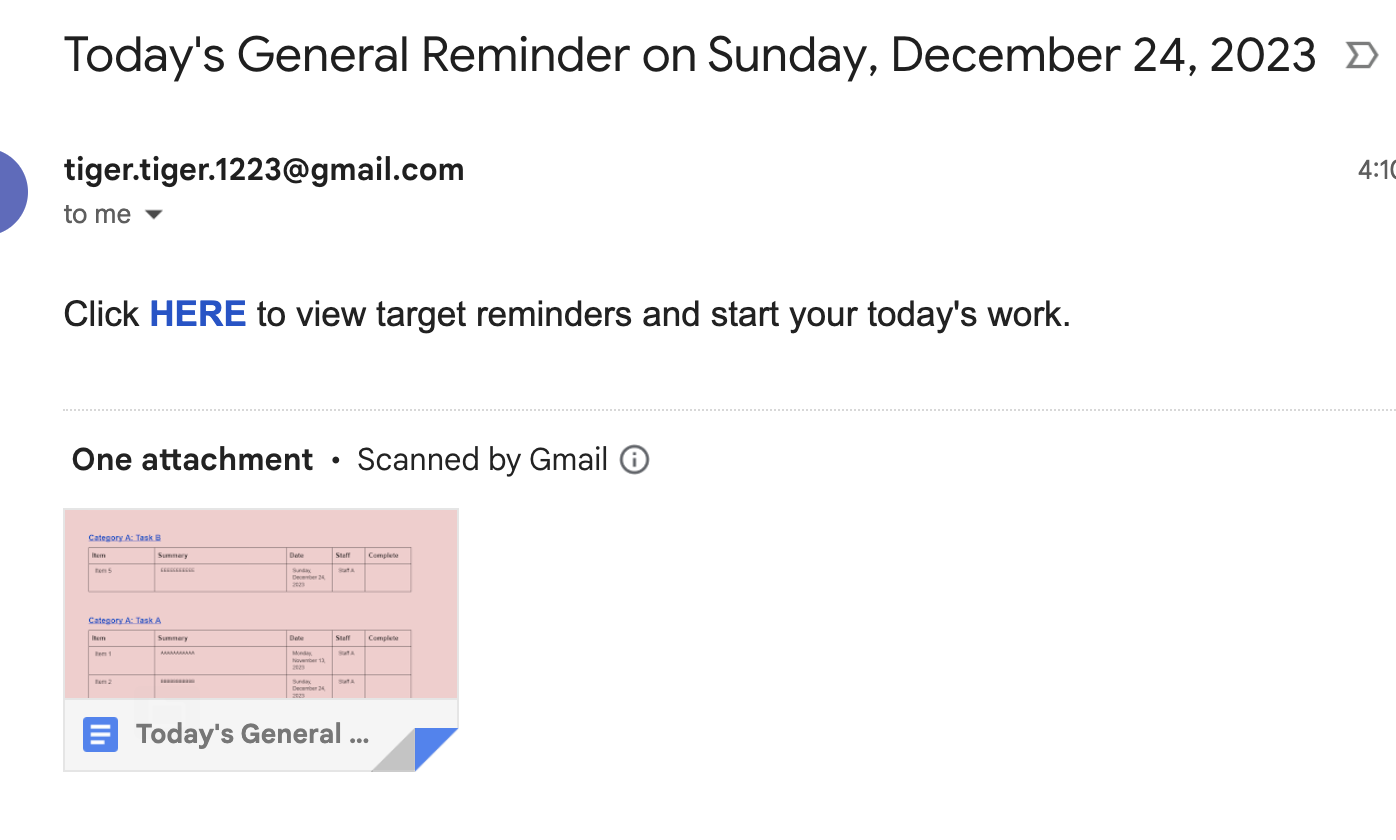 Email Reminder Notification