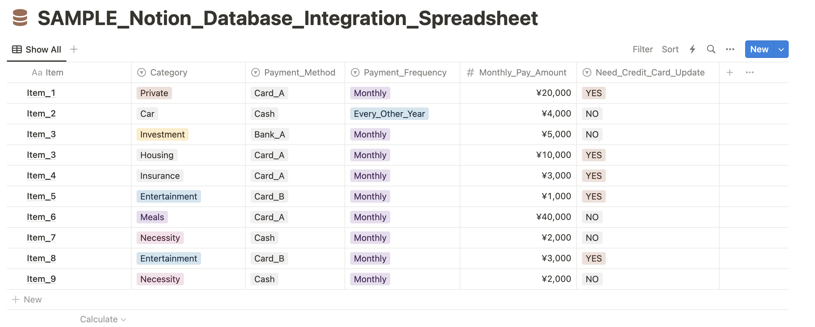 Sample Notion Database